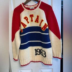 UNIONBAY Pullover Crew Neck Sweater-Captain 1963-Vintage-Small-Red/Blue/Cream